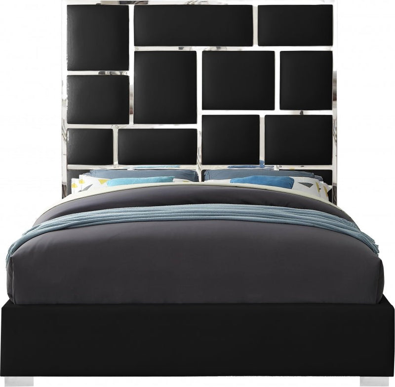 Milan Vegan Leather Queen Bed Black - Gate FurnitureQueen Bed