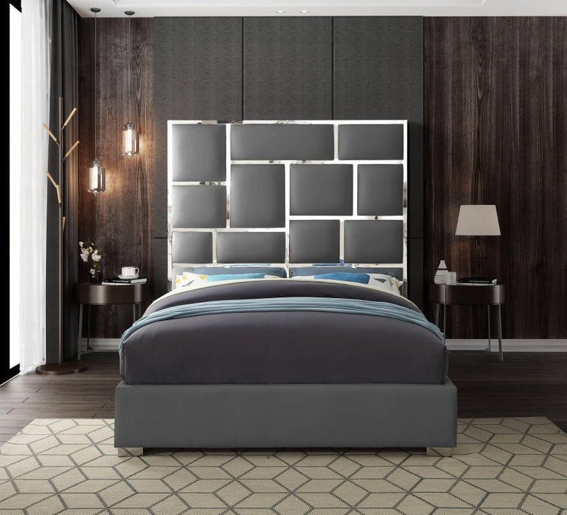 Milan Vegan Leather Queen Bed Grey - Gate FurnitureQueen Bed