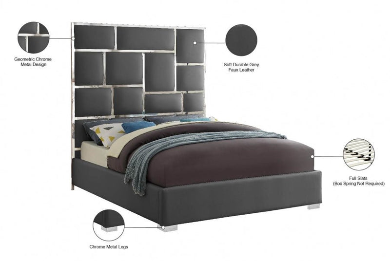 Milan Vegan Leather Queen Bed Grey - Gate FurnitureQueen Bed