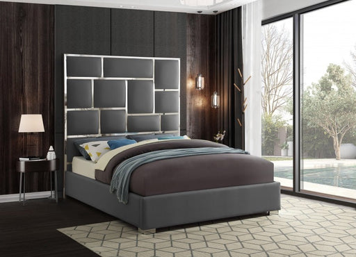 Milan Vegan Leather Queen Bed Grey - Gate FurnitureQueen Bed