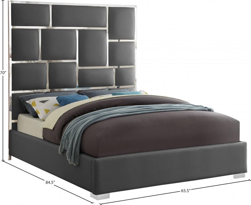 Milan Vegan Leather Queen Bed Grey - Gate FurnitureQueen Bed