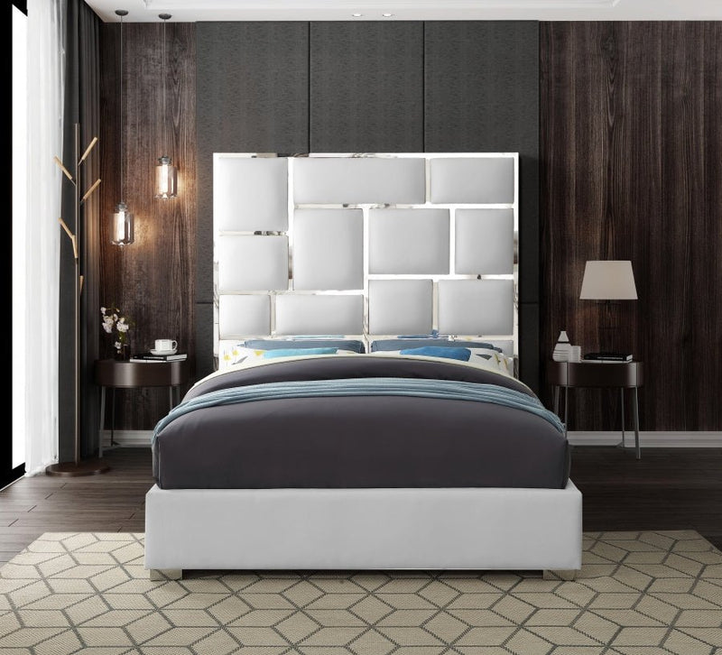 Milan Vegan Leather Queen Bed White - Gate FurnitureQueen Bed