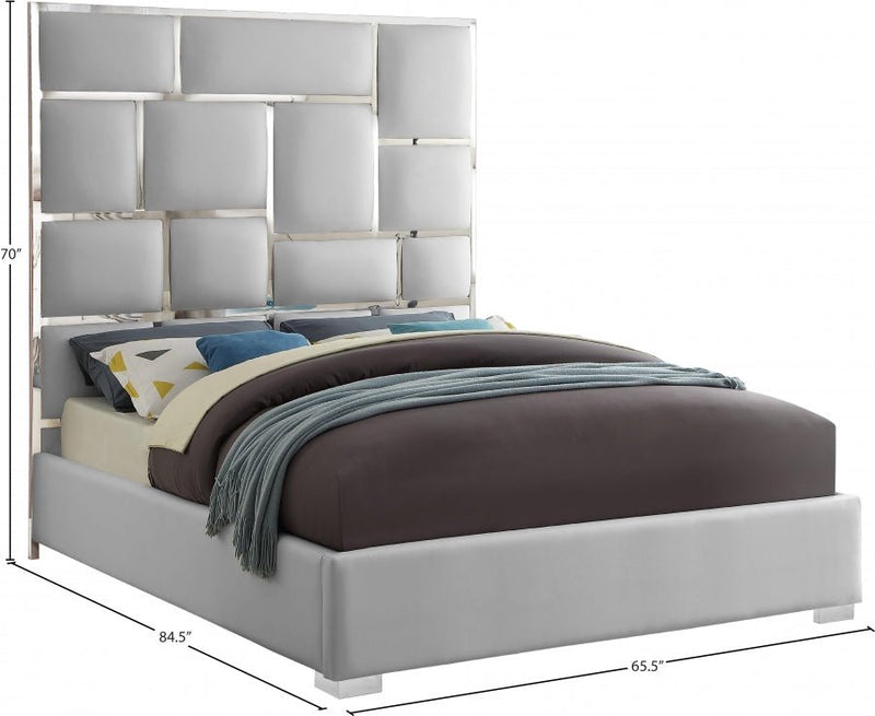Milan Vegan Leather Queen Bed White - Gate FurnitureQueen Bed