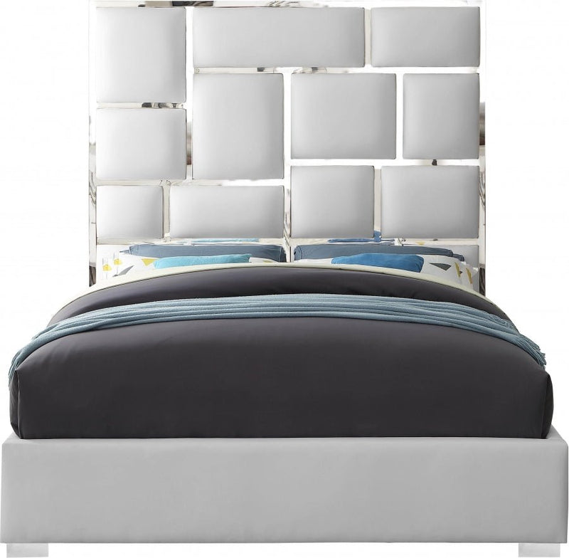 Milan Vegan Leather Queen Bed White - Gate FurnitureQueen Bed