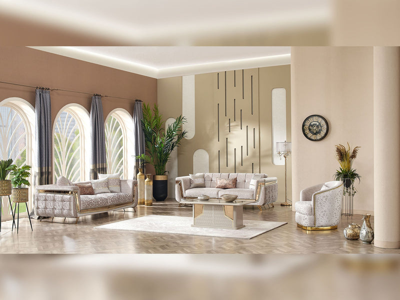 Milano Max 3-pieces (Sofa & Loveseat & Chair) Livingroom in Cream - 200-MAX-MIL-KEN020-DAR020-ELA020-321