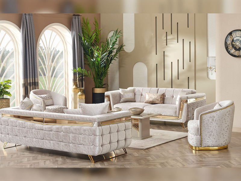 Milano Max 3-pieces (Sofa & Loveseat & Chair) Livingroom in Cream - 200-MAX-MIL-KEN020-DAR020-ELA020-321