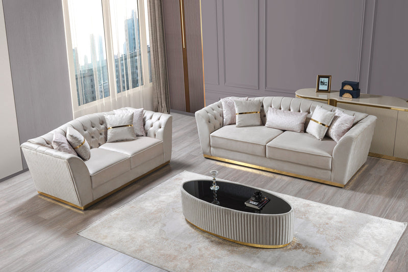Milena Ivory Velvet Sofa & Loveseat - MILENAIV-SL
