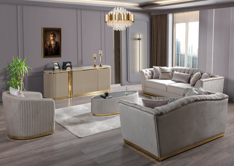 Milena Ivory Velvet Sofa & Loveseat - MILENAIV-SL