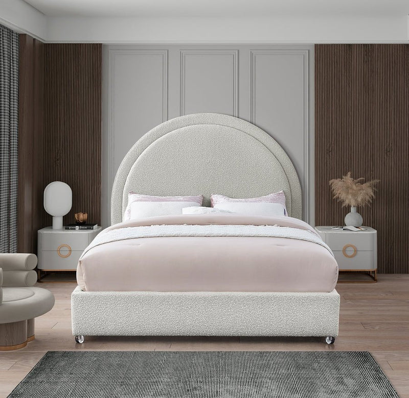 Milo Boucle Fabric Queen Bed Cream - Gate FurnitureQueen Bed