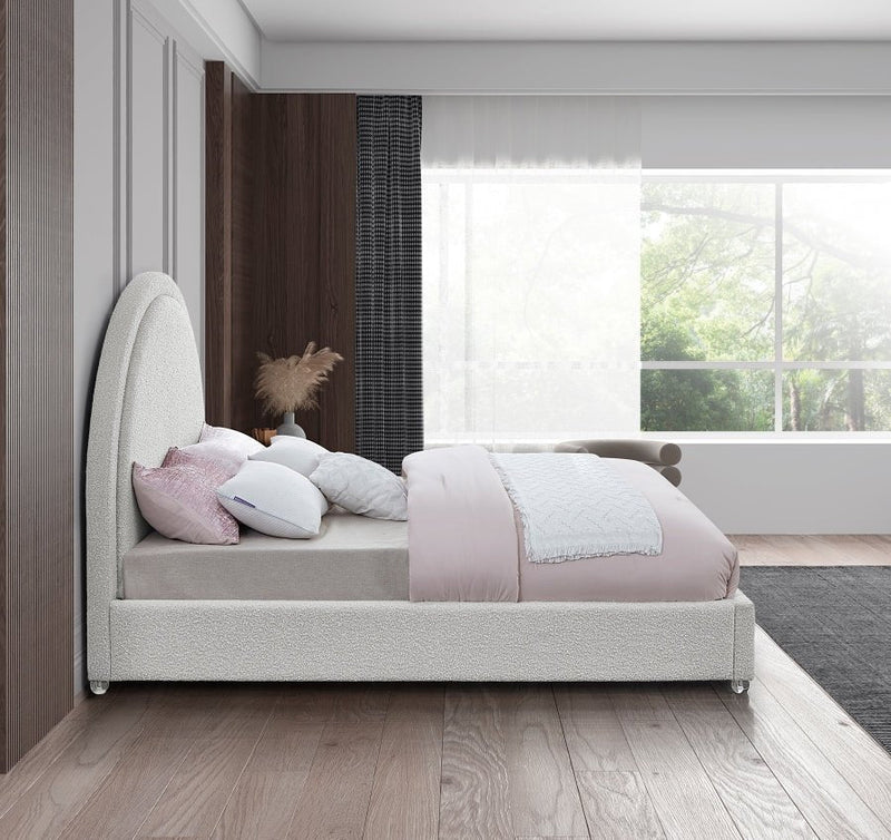 Milo Boucle Fabric Queen Bed Cream - Gate FurnitureQueen Bed