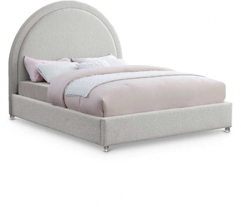 Milo Boucle Fabric Queen Bed Cream - Gate FurnitureQueen Bed