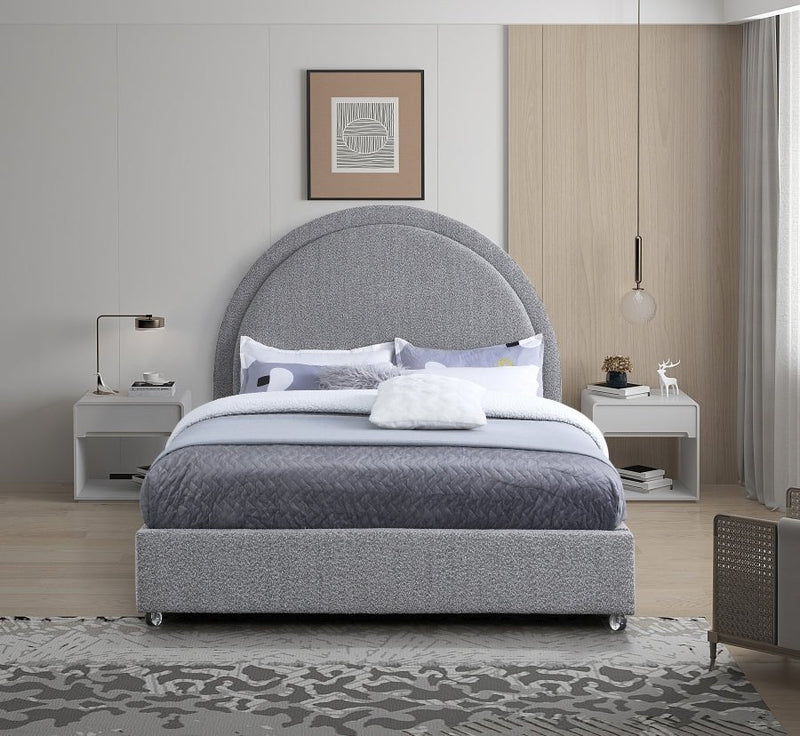 Milo Boucle Fabric Queen Bed Grey - Gate FurnitureQueen Bed