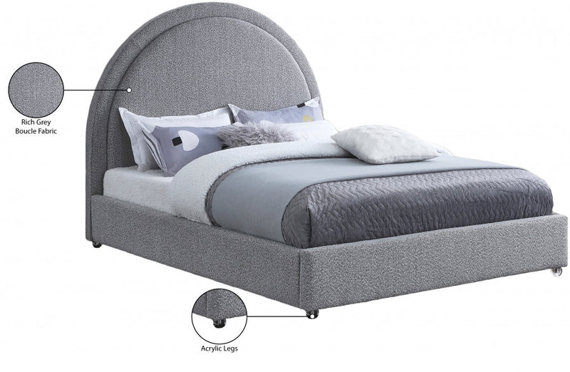 Milo Boucle Fabric Queen Bed Grey - Gate FurnitureQueen Bed