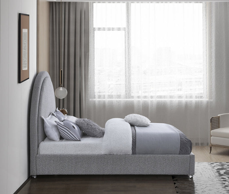 Milo Boucle Fabric Queen Bed Grey - Gate FurnitureQueen Bed
