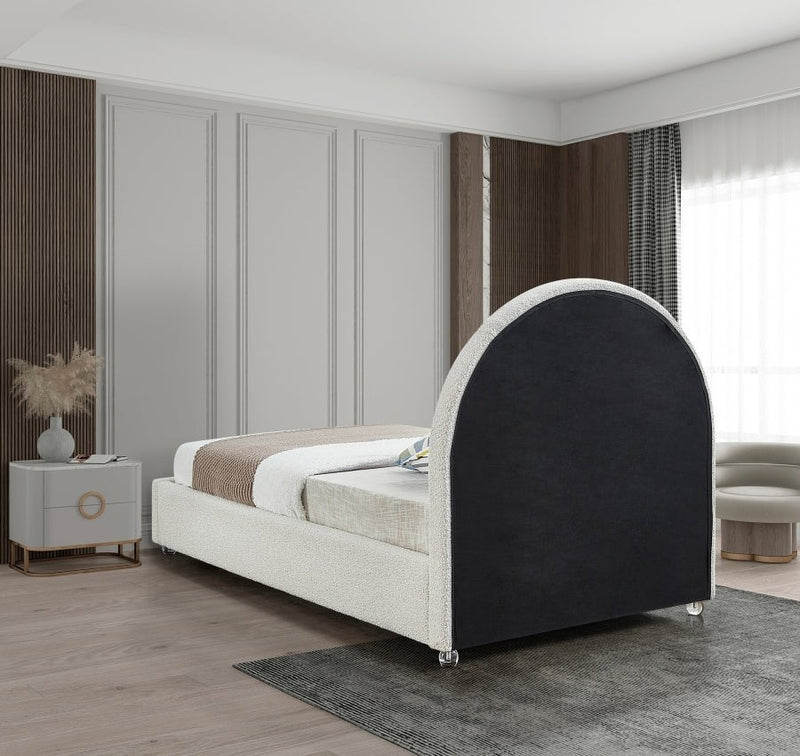 Milo Boucle Fabric Twin Bed Cream - Gate FurnitureTwin Bed
