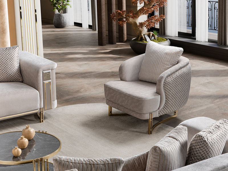 Mirage 3-pieces (Sofa & Loveseat & Chair) Livingroom Set - Gold - 200-ST-MIR-KENZO20-GOL-321