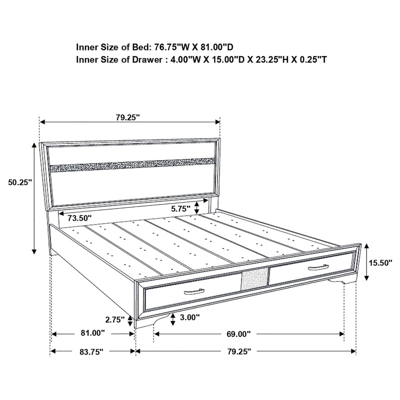 Miranda 51-inch Wood Eastern King Storage Panel Bed White - 205111KE