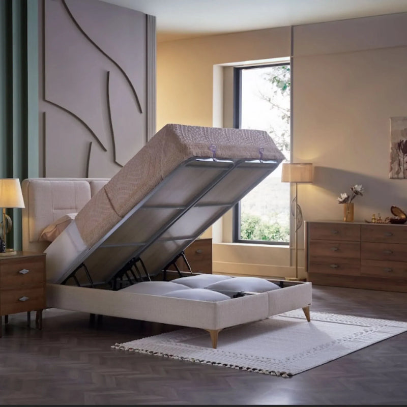 Mirante Cream Queen Lift Storage Bed from Bellona - Luna Furniture