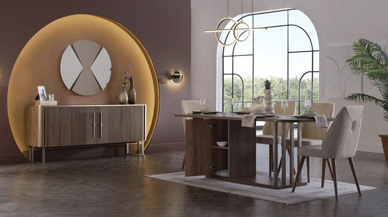 Mirante Walnut/Cream 7 - Piece Dining Room Set - Gate FurnitureDining Room Set