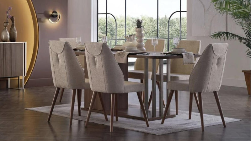 Mirante Walnut/Cream 7 - Piece Dining Room Set - Gate FurnitureDining Room Set