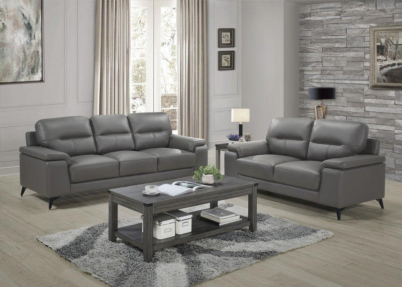 Mischa Dark Gray Top - Grain Leather Living Room Set - Gate FurnitureLiving Room Set