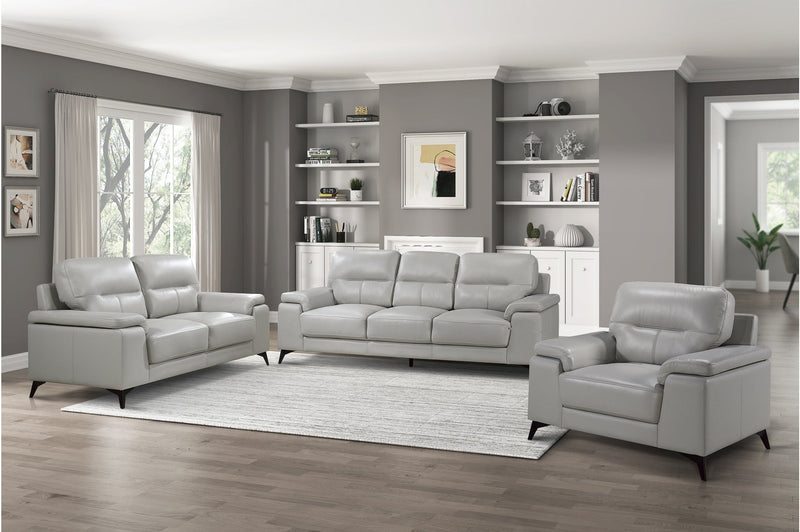 Mischa Silver Grain Top Grain Leather Living Room Set - Gate FurnitureLiving Room Set