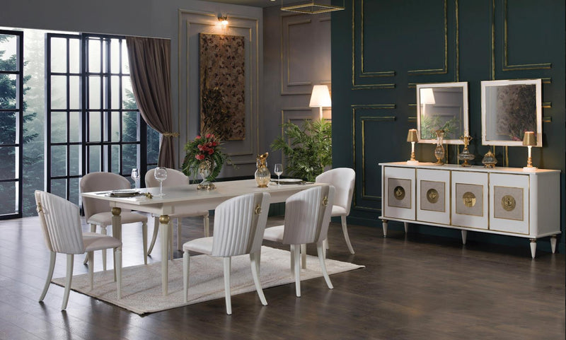 Mistral Buffet (Opak White/ Leather Mistral) 8 Pieces - Gate FurnitureHutch & Buffet