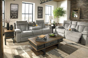 Mitchiner Fog Reclining Loveseat with Console - Gate FurnitureLoveseat