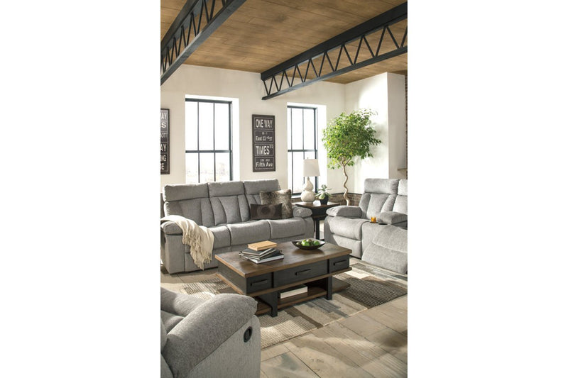 Mitchiner Fog Reclining Sofa with Drop Down Table - Gate FurnitureReclining Sofa