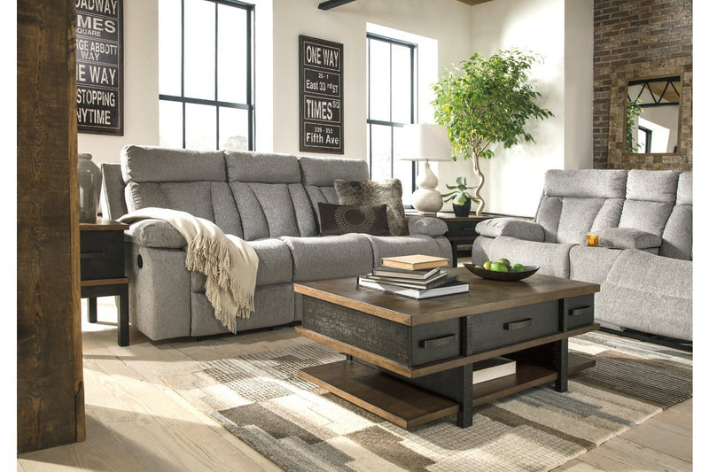 Mitchiner Fog Reclining Sofa with Drop Down Table - Gate FurnitureReclining Sofa