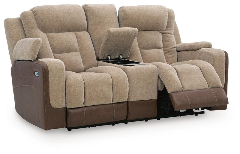 Mixed Motion Brownstone Power Reclining Loveseat with Console - PC8350418