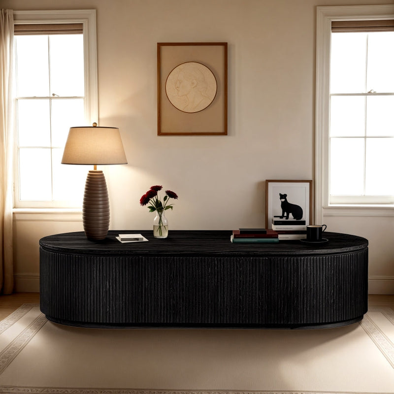 Moana Solid Wood Storage Coffee Table in Black - 99086Black-CT