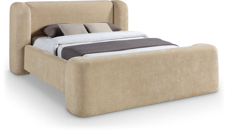 Modena Chenille Fabric Upholstered Full Bed in Beige - ModenaBeige-F
