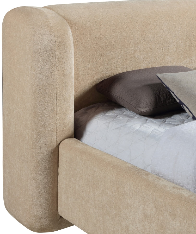 Modena Chenille Fabric Upholstered Full Bed in Beige - ModenaBeige-F