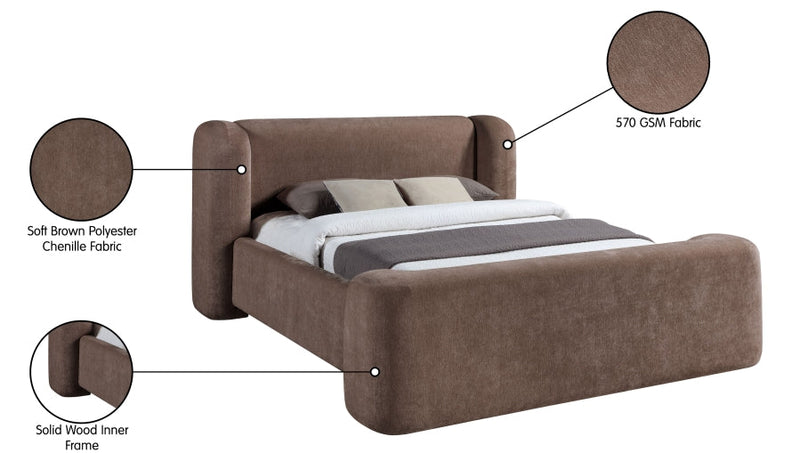 Modena Chenille Fabric Upholstered Full Bed in Brown - ModenaBrown-F