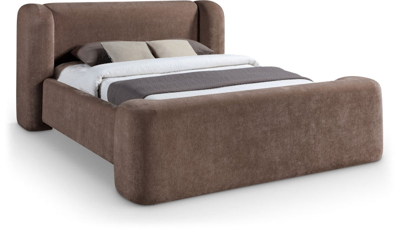 Modena Chenille Fabric Upholstered Full Bed in Brown - ModenaBrown-F
