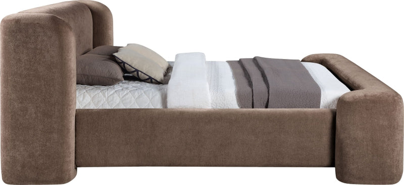 Modena Chenille Fabric Upholstered Full Bed in Brown - ModenaBrown-F