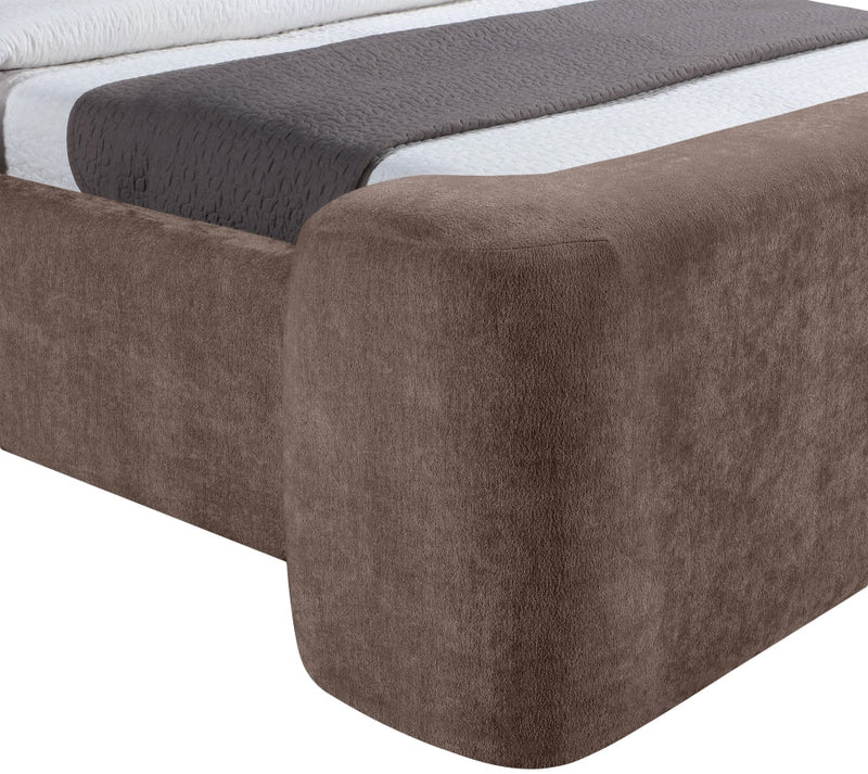 Modena Chenille Fabric Upholstered Full Bed in Brown - ModenaBrown-F