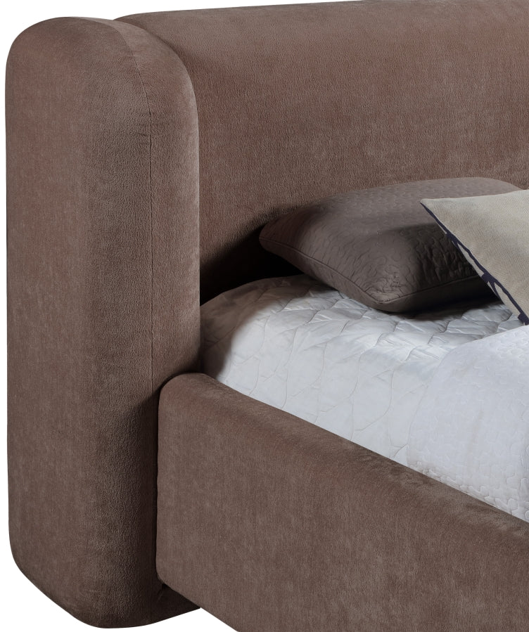 Modena Chenille Fabric Upholstered Full Bed in Brown - ModenaBrown-F