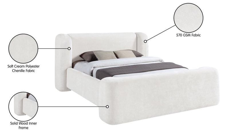 Modena Chenille Fabric Upholstered Full Bed in Cream - ModenaCream-F