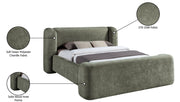 Modena Chenille Fabric Upholstered Full Bed in Green - ModenaGreen-F