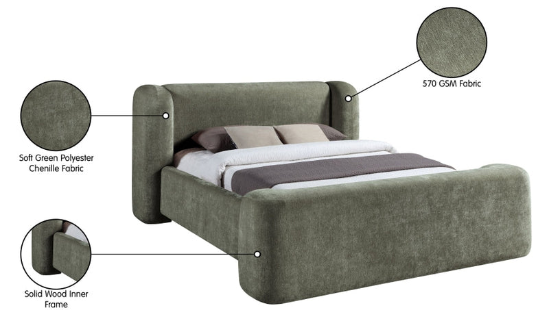 Modena Chenille Fabric Upholstered Full Bed in Green - ModenaGreen-F