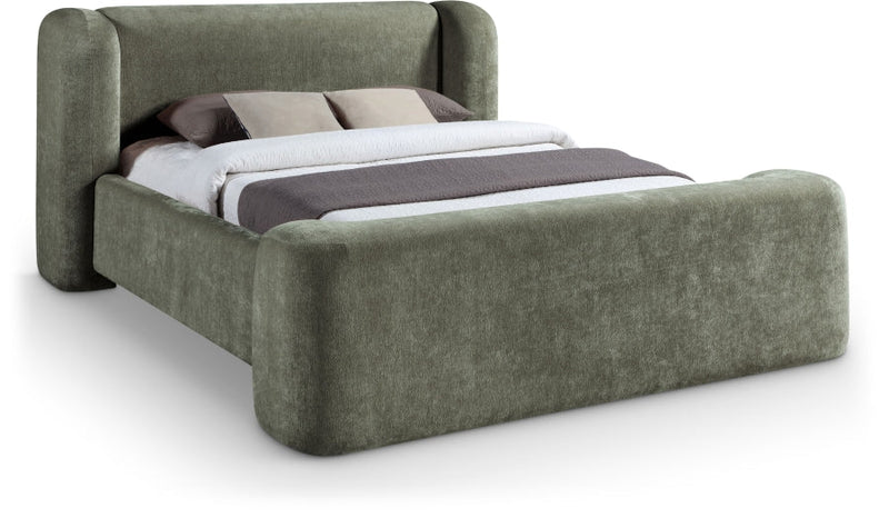 Modena Chenille Fabric Upholstered Full Bed in Green - ModenaGreen-F