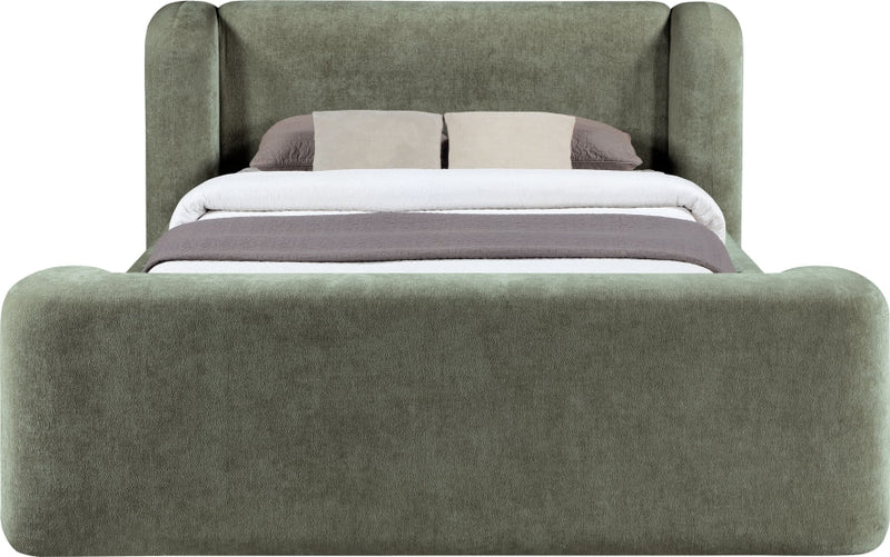 Modena Chenille Fabric Upholstered Full Bed in Green - ModenaGreen-F