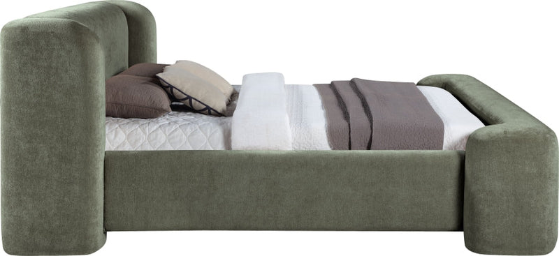 Modena Chenille Fabric Upholstered Full Bed in Green - ModenaGreen-F