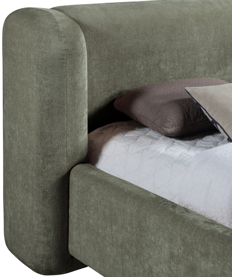Modena Chenille Fabric Upholstered Full Bed in Green - ModenaGreen-F
