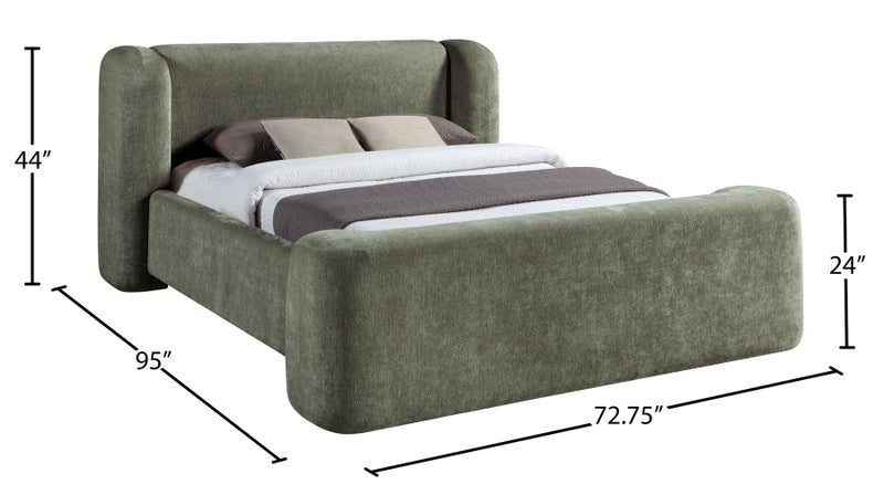 Modena Chenille Fabric Upholstered Full Bed in Green - ModenaGreen-F