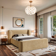 Modena Chenille Fabric Upholstered Queen Bed in Beige - ModenaBeige-Q