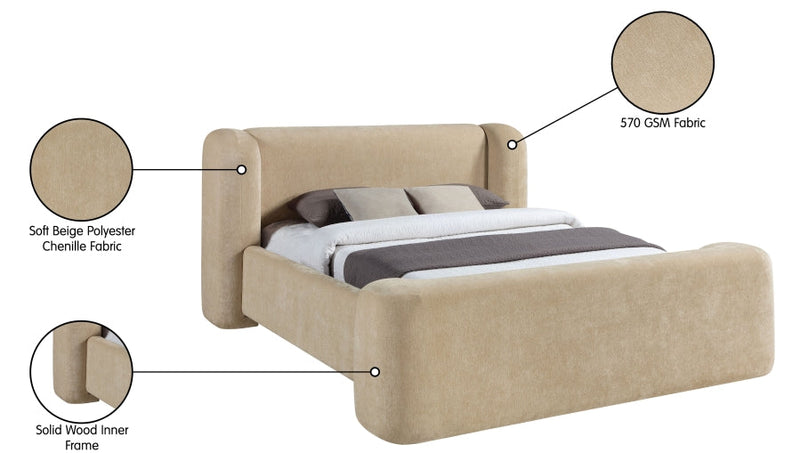 Modena Chenille Fabric Upholstered Queen Bed in Beige - ModenaBeige-Q
