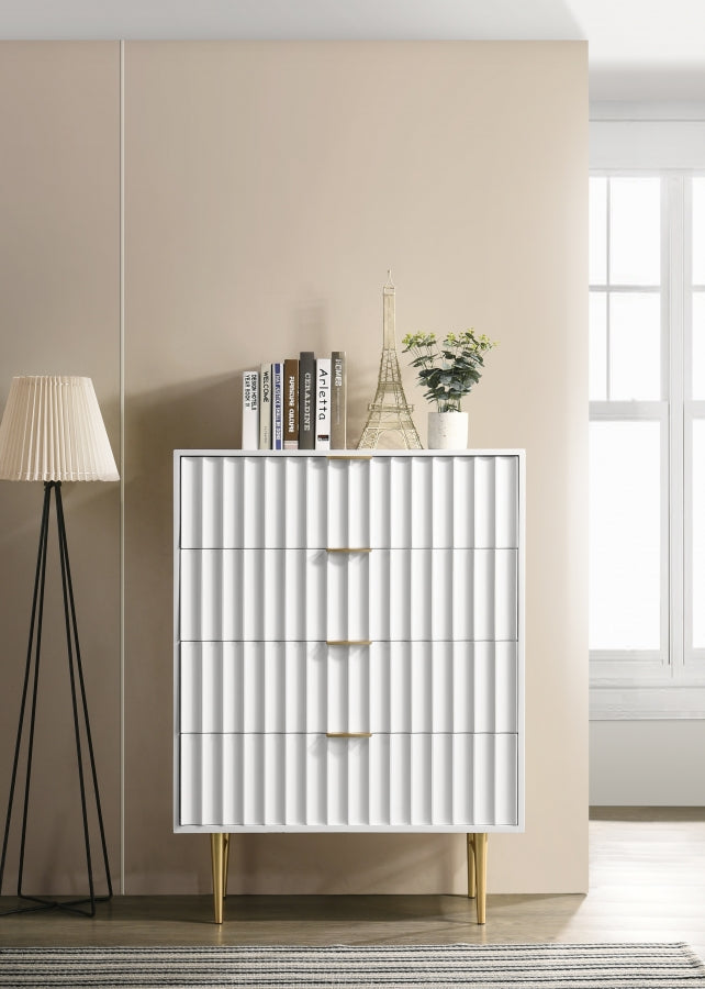 Modernist Wood Veneer And Stainless Steel Base Chest in White - 801White-CH